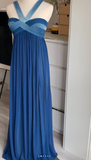 V-neck Sheath Long Prom Dresses, Chiffon Blue Formal Dresses HZ1024