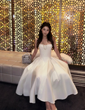 Strapless A-Line Birthday Dresses, White Formal Dresses HZ1024