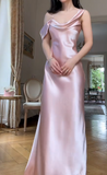 Sheath Pink Bridesmaid Dresses Satin Pink Evening Dresses HZ1024