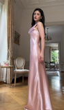 Sheath Pink Bridesmaid Dresses Satin Pink Evening Dresses HZ1024