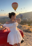 Off-the-shoulder A-Line Birthday Dresses, White Hoco Dresses HZ1024