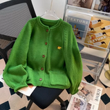 Embroidered Crew neck Loose Cardigan Sweater HZ1024