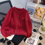 Embroidered Crew neck Loose Cardigan Sweater HZ1024