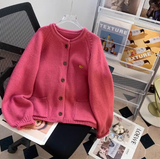 Embroidered Crew neck Loose Cardigan Sweater HZ1024