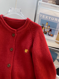 Embroidered Crew neck Loose Cardigan Sweater HZ1024