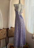 Spaghetti Strap Sheath Prom Dresses,Lace Purple Long Formal Dresses HZ1024