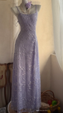 Spaghetti Strap Sheath Prom Dresses,Lace Purple Long Formal Dresses HZ1024