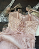 Spaghetti Strap A-Line Long Prom Dresses Pink Birthday Dresses Pink Formal Dresses HZ1024