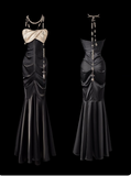 Strapless Mermaid Long Prom Dresses Satin Black Formal Dresses HZ1024