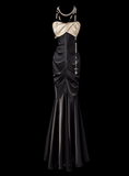 Strapless Mermaid Long Prom Dresses Satin Black Formal Dresses HZ1024