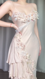 Spaghetti Strap Sheath Long Prom Dresses Chiffon Applique Formal Dresses HZ1024