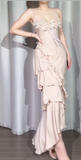 Spaghetti Strap Sheath Long Prom Dresses Chiffon Applique Formal Dresses HZ1024