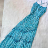 Spaghetti Strap Sheath Prom Dresses Chiffon Beaded Blue Formal Dresses HZ1024