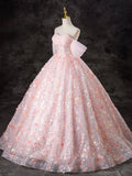 Off Shoulder Tulle Lace Pink Long Prom Dress, Pink Sweet 16 Dress HZ1024