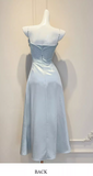 Spaghetti Strap Sheath Long Prom Dresses Satin Blue Formal Dresses HZ1024