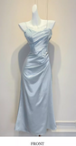 Spaghetti Strap Sheath Long Prom Dresses Satin Blue Formal Dresses HZ1024