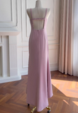 Square Neck Sheath Wedding Guest Dresses Chiffon Pink Formal Dresses HZ1024