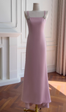 Square Neck Sheath Wedding Guest Dresses Chiffon Pink Formal Dresses HZ1024
