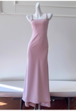 Square Neck Sheath Wedding Guest Dresses Chiffon Pink Formal Dresses HZ1024