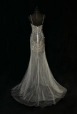 Spaghetti Strap Mermaid Long Prom Dresses Chiffon Beaded Grey Formal Dresses HZ1024