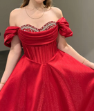 Off-Shoulder A-Line Long Prom Dresses Satin Navy Blue Evening Dresses HZ1024