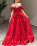 Off-Shoulder A-Line Long Prom Dresses Satin Navy Blue Evening Dresses HZ1024