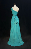 One-Shoulder Sheath Pleated Long Prom Dresses Chiffon Turquoise Evening Dresses HZ1024