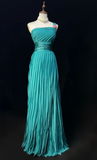 One-Shoulder Sheath Pleated Long Prom Dresses Chiffon Turquoise Evening Dresses HZ1024