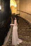 Spaghetti Strap Sheath Long Prom Dresses with Slits Gold Backless Evening Dresses HZ1024
