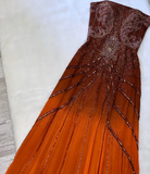 Strapless Sheath Long Prom Dresses Beaded Chiffon Evening Dresses HZ1024