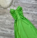 Spaghetti Strap A-Line Long Prom Dresses Chiffon Green Formal Dresses HZ1024