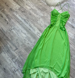 Spaghetti Strap A-Line Long Prom Dresses Chiffon Green Formal Dresses HZ1024