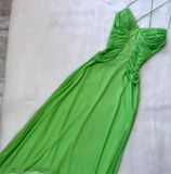 Spaghetti Strap A-Line Long Prom Dresses Chiffon Green Formal Dresses HZ1024