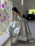 Strapless Ball Gown Silver Long Prom Dresses Silver Formal Dresses HZ1024