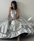 Strapless Ball Gown Silver Long Prom Dresses Silver Formal Dresses HZ1024