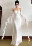 Bodycon Spaghetti Strap White Long Prom Dresses, Chiffon White Formal Dresses HZ1024