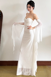 Bodycon Spaghetti Strap White Long Prom Dresses, Chiffon White Formal Dresses HZ1024