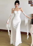 Bodycon Spaghetti Strap White Long Prom Dresses, Chiffon White Formal Dresses HZ1024