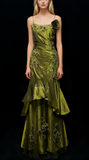 Mermaid Spaghetti Strap Dark Green Long Prom Dresses Satin Beaded Evening Gowns Dark Green Formal Dresses HZ1024