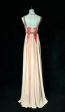 Sheath Strap Pink Long Prom Dresses, Chiffon Beaded Evening Gowns Pink Formal Dresses HZ1024