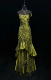 Mermaid Spaghetti Strap Dark Green Long Prom Dresses Satin Beaded Evening Gowns Dark Green Formal Dresses HZ1024