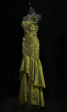 Mermaid Spaghetti Strap Dark Green Long Prom Dresses Satin Beaded Evening Gowns Dark Green Formal Dresses HZ1024