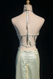 Mermaid V-neck Light Green Long Prom Dresses Chiffon Beaded Evening Gowns Light Green Formal Dresses HZ1024