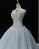 Sweetheart Neck Ball Gown Sleeveless Long Wedding Dresses, Beaded White Bridal Gowns HZ1024