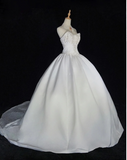 Sweetheart Neck Ball Gown Sleeveless Long Wedding Dresses, Beaded White Bridal Gowns HZ1024