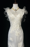 V-Neck Sheath Sleeveless Long Wedding Dresses Tulle Lace White Bridal Gowns HZ1024