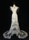 V-Neck Sheath Sleeveless Long Wedding Dresses Tulle Lace White Bridal Gowns HZ1024