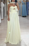 Sweetheart Neck Sheath Pale Yellow Wedding Guest Dresses Chiffon Pale Yellow Evening Gowns HZ1024