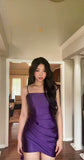 Tight Homecoming Dresses Satin Spaghetti Strap Short Prom Dresses Purple Birthday Dresses HZ1024