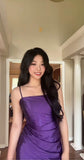 Tight Homecoming Dresses Satin Spaghetti Strap Short Prom Dresses Purple Birthday Dresses HZ1024